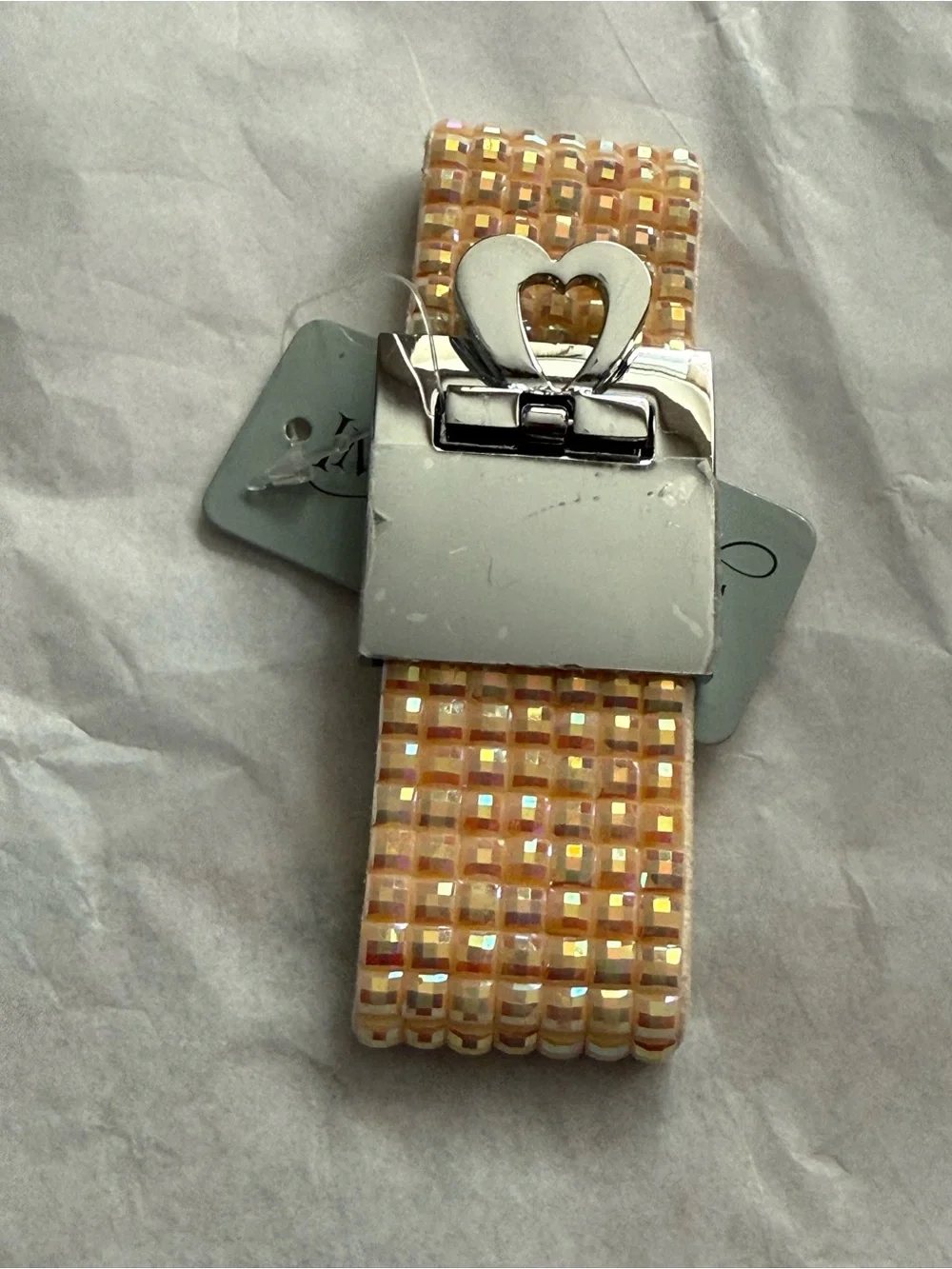 Impressions Peach Iridescent Crystal Mesh Bracelet with Heart Clasp